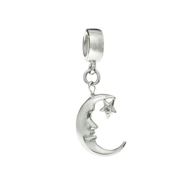 Plain Silver Tone Star Crescent Moon Dangle Charm Slider Bead fits Euro Bracelet Plain Silver Tone Star Crescent Moon Dangle Charm Slider Bead fits Euro Bracelet